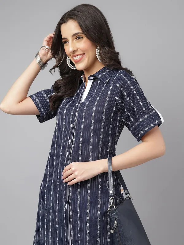 Blue_Front_Button_Down_Cotton_Kurta