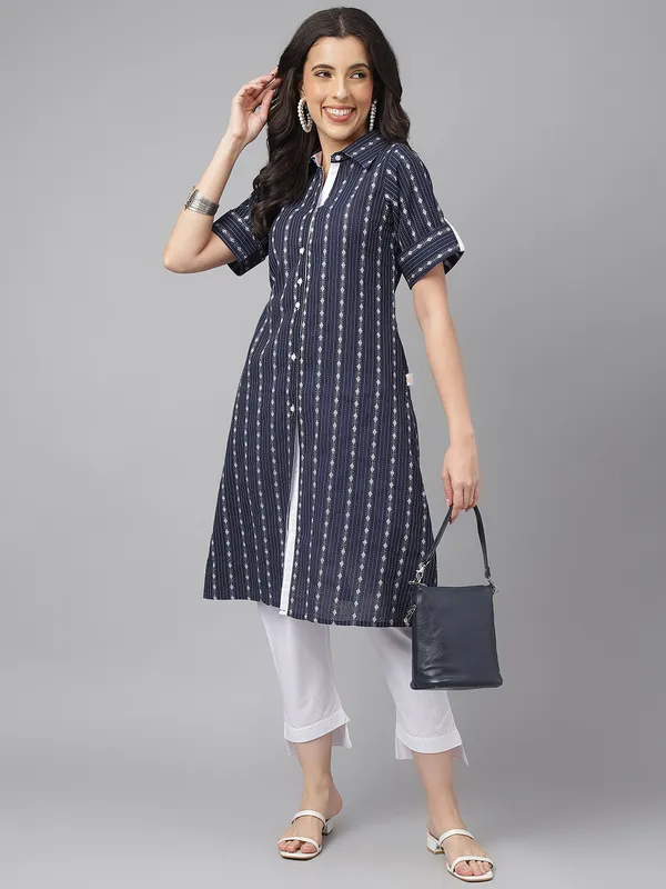 Blue_Front_Button_Down_Cotton_Kurta