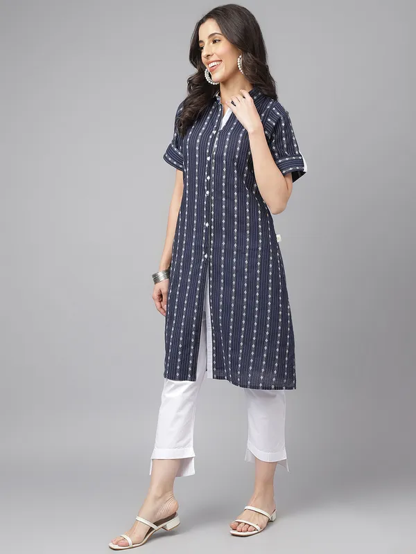 Blue_Front_Button_Down_Cotton_Kurta