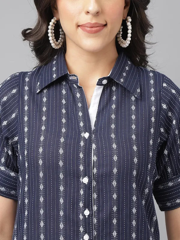 Blue_Front_Button_Down_Cotton_Kurta