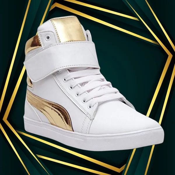 Shoe Island Designer Leatherette Velcro White Shinning Gold High Ankle  Length Casual Shoes Dance Sneakers For Men Price in India Buy Shoe Island 