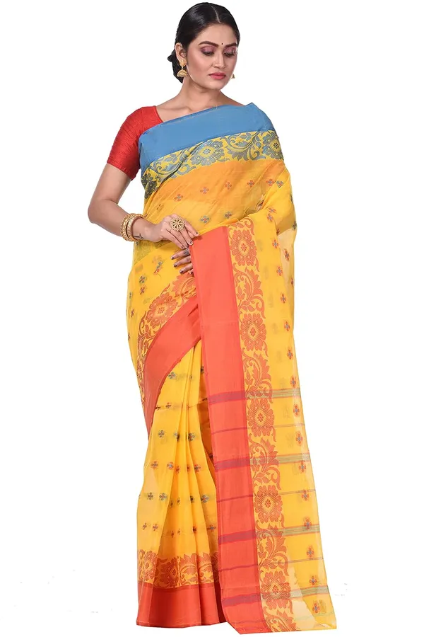 Pure_Cotton_Bengali_Tant_Saree_for_Women_|_Premium_Woven_Design_Saree__|_Yellow