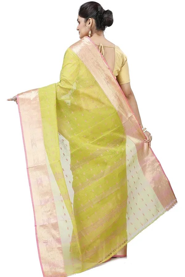 Pure_Cotton_Bengali_Tant_Saree_for_Women_|_Premium_Woven_Design_Saree__|_Olive_Green