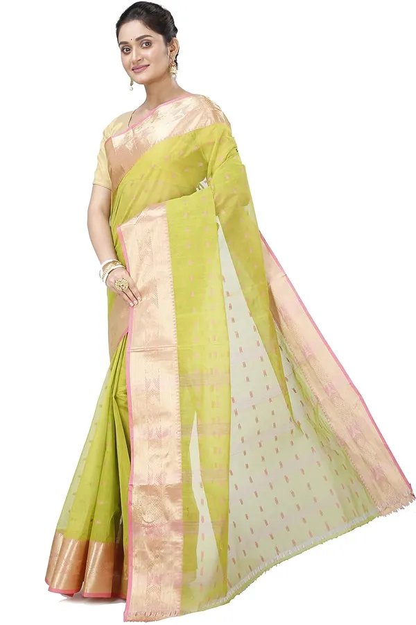 Pure_Cotton_Bengali_Tant_Saree_for_Women_|_Premium_Woven_Design_Saree__|_Olive_Green