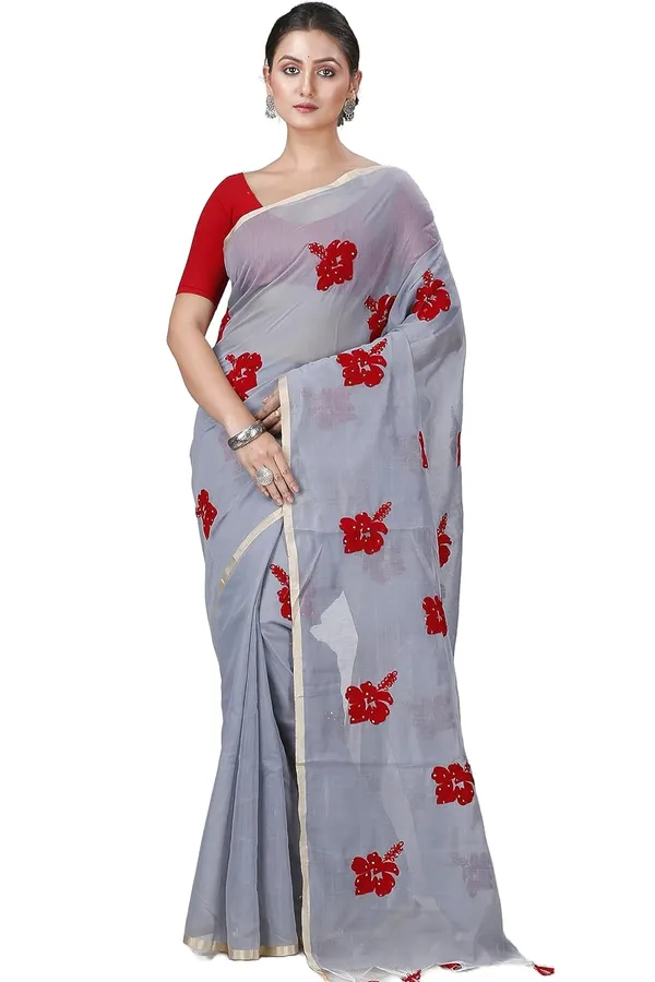 Cotton_Bengali_Handloom_Saree_for_Women_|_Premium_Woven_Printed_Saree_|_Ash