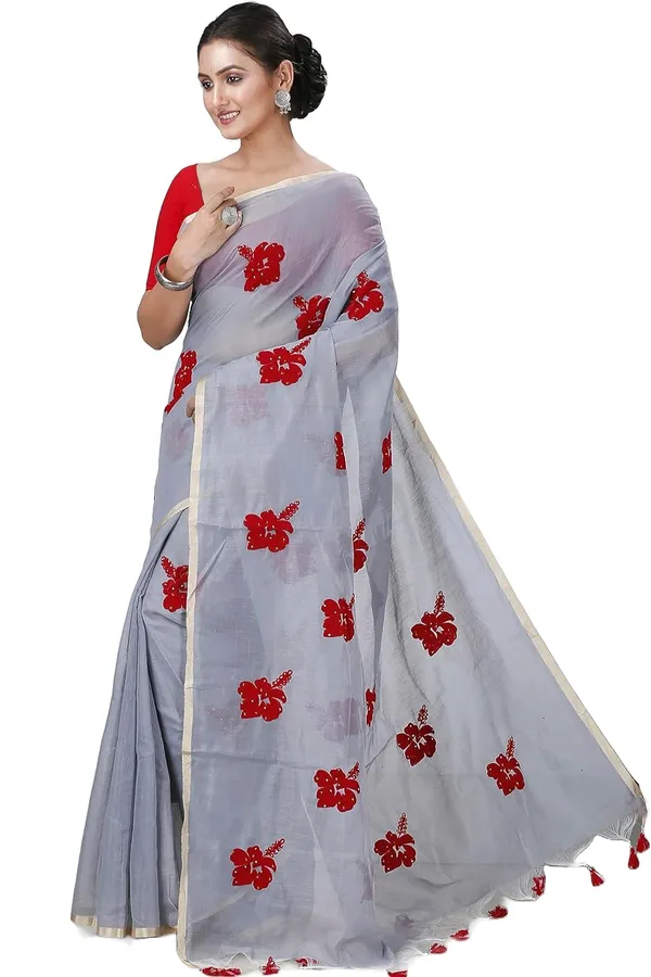 Cotton_Bengali_Handloom_Saree_for_Women_|_Premium_Woven_Printed_Saree_|_Ash
