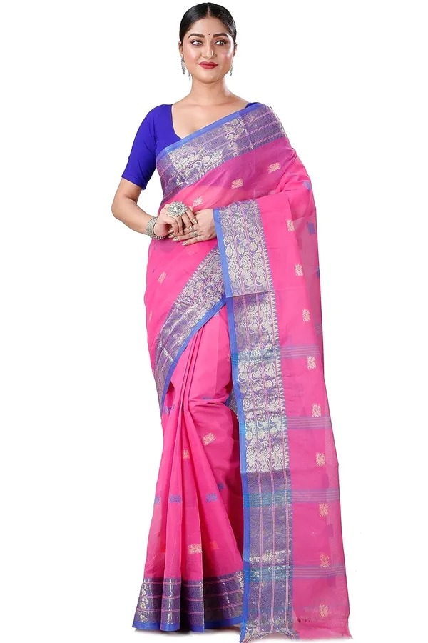 Pure_Cotton_Bengali_Tant_Saree_for_Women_|_Premium_Woven_Design_Saree__|_Pink