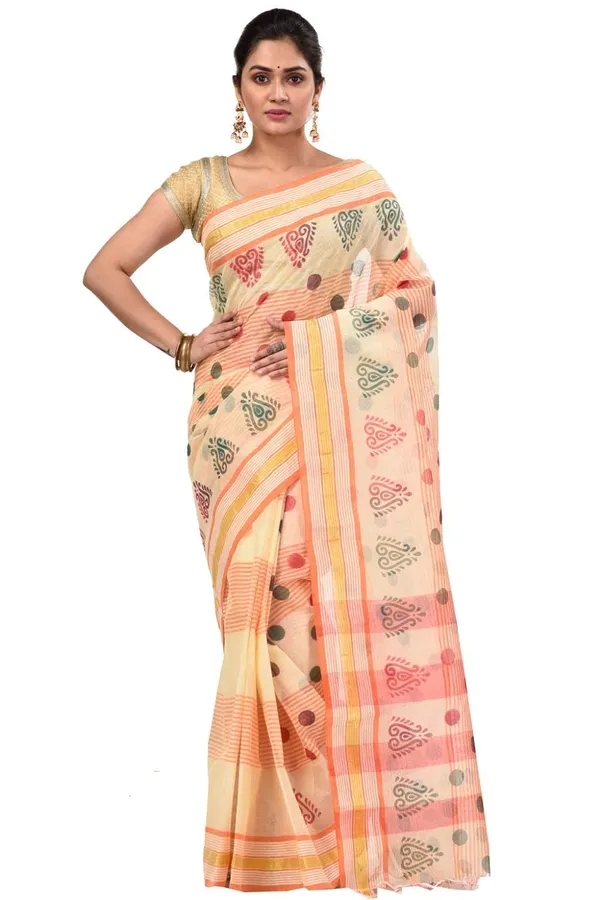 Pure_Cotton_Bengali_Tant_Saree_for_Women_|_Premium_Woven_Design_Saree__|_Orange