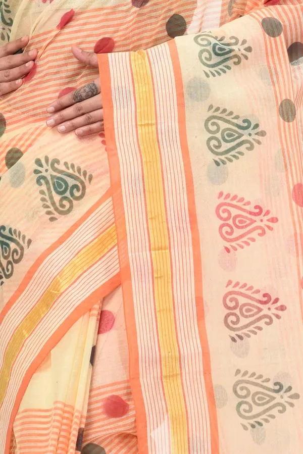 Pure_Cotton_Bengali_Tant_Saree_for_Women_|_Premium_Woven_Design_Saree__|_Orange