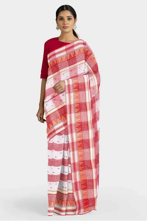 Pure_Cotton_Bengali_Tant_Saree_for_Women_|_Premium_Woven_Design_Saree__|_Red