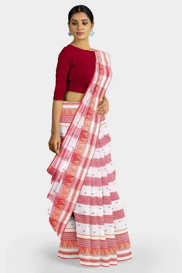 Pure_Cotton_Bengali_Tant_Saree_for_Women_|_Premium_Woven_Design_Saree__|_Red
