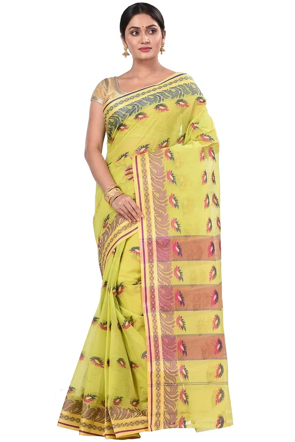 Pure_Cotton_Bengali_Tant_Saree_for_Women_|_Premium_Woven_Design_Saree__|_Olive_Green