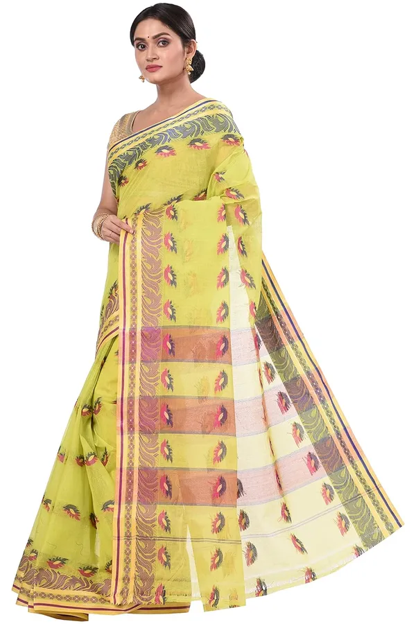 Pure_Cotton_Bengali_Tant_Saree_for_Women_|_Premium_Woven_Design_Saree__|_Olive_Green