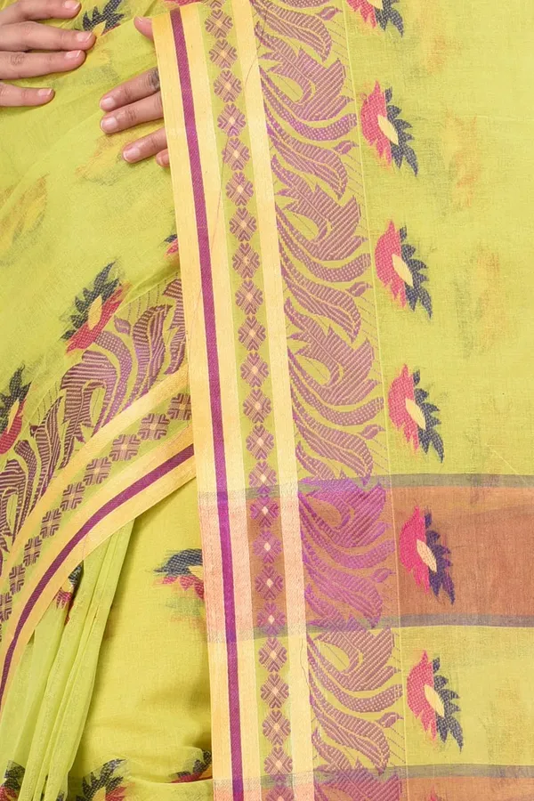 Pure_Cotton_Bengali_Tant_Saree_for_Women_|_Premium_Woven_Design_Saree__|_Olive_Green