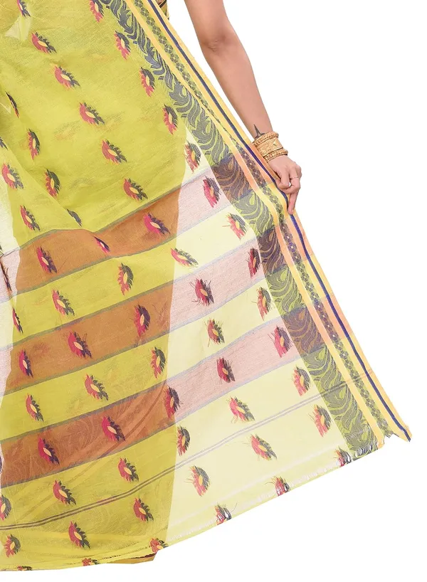 Pure_Cotton_Bengali_Tant_Saree_for_Women_|_Premium_Woven_Design_Saree__|_Olive_Green
