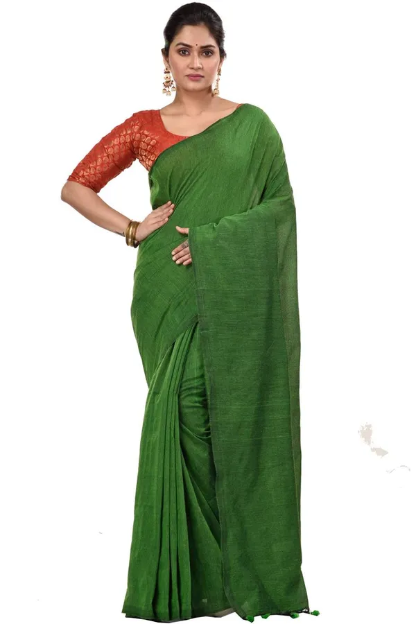 Cotton_Bengali_Handloom_Saree_for_Women_|_Premium_Woven_Printed_Saree_|_Green