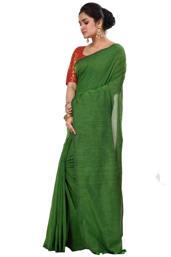 Cotton_Bengali_Handloom_Saree_for_Women_|_Premium_Woven_Printed_Saree_|_Green