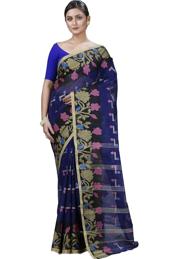 Pure_Cotton_Bengali_Tant_Saree_for_Women_|_Premium_Woven_Design_Saree__|_Blue