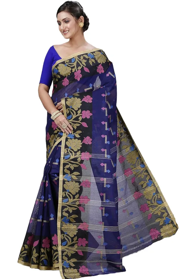 Pure_Cotton_Bengali_Tant_Saree_for_Women_|_Premium_Woven_Design_Saree__|_Blue