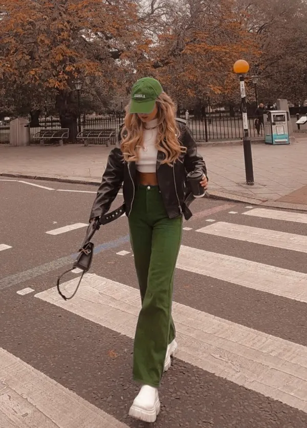 Bottle_Green_High_Waist_Wide_Leg_Bell_Bottom_Jeans