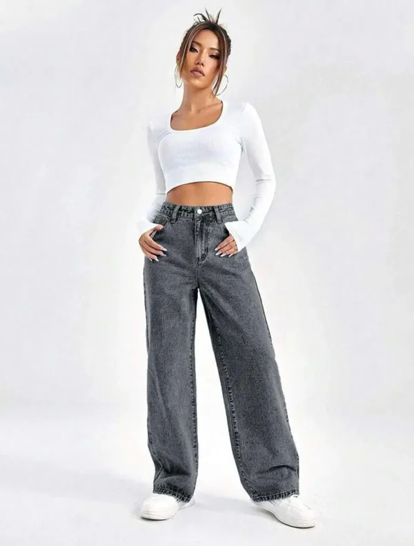 Charcoal_Grey_High_Waist_Wide_Leg_Bell_Bottom_Jeans