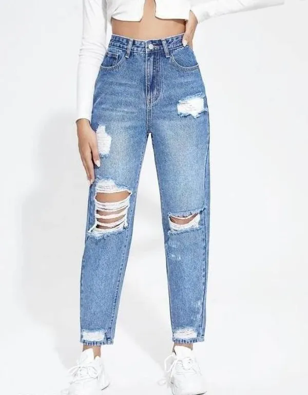 Blue_Trendy_Women's_High_Waist_Mom_Fit_Ripped_Jeans
