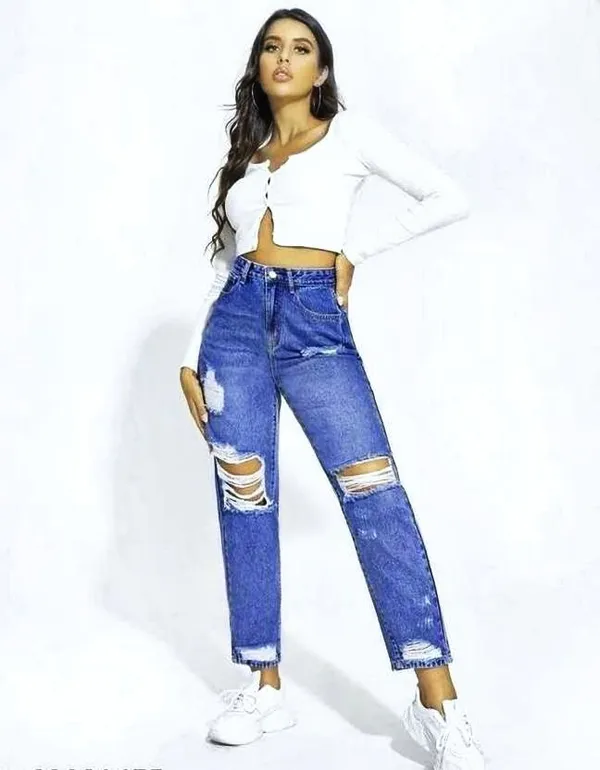 Navy_Blue_Trendy_Women's_High_Waist_Mom_Fit_Ripped_Jeans