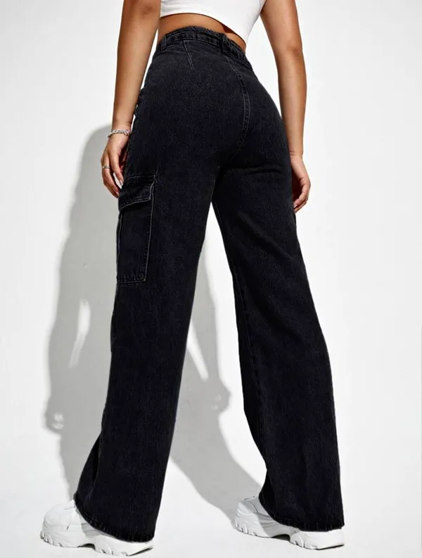 Black_High_Waist_Wide_Leg_Side_Flap_Pocket_Cargo_Jeans