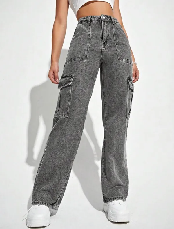 Charcoal_Grey_High_Waist_Wide_Leg_Side_Flap_Pocket_Cargo_Jeans