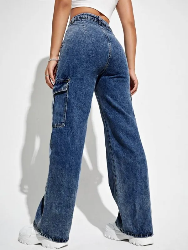 Stone_Blue_High_Waist_Wide_Leg_Side_Flap_Pocket_Cargo_Jeans
