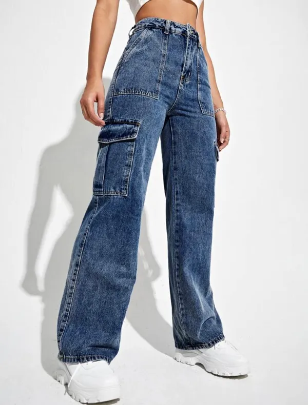 Stone_Blue_High_Waist_Wide_Leg_Side_Flap_Pocket_Cargo_Jeans