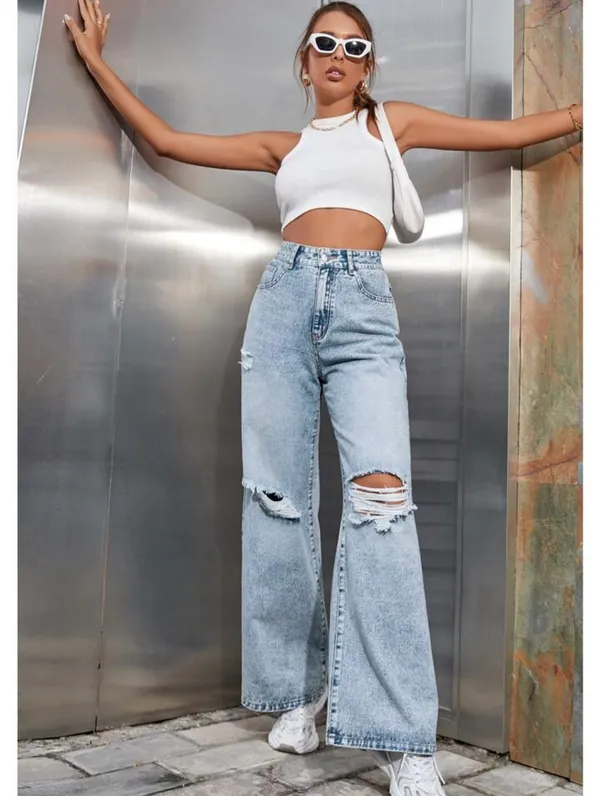 Ice_Blue_Wide_Leg_High_Waist_Knee_Cut_Bell_Bottom_Jeans