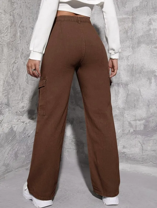 Brown_High_Waist_Wide_Leg_Side_Flap_Pocket_Cargo_Jeans