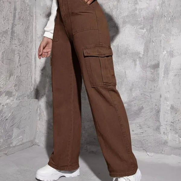 Brown_High_Waist_Wide_Leg_Side_Flap_Pocket_Cargo_Jeans