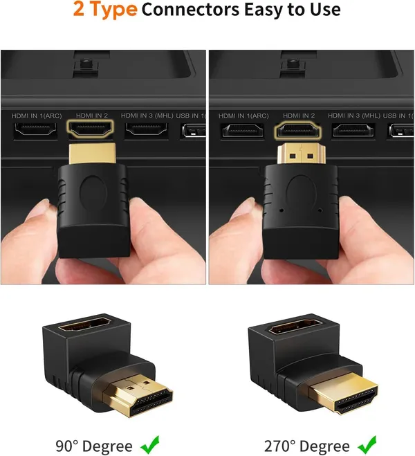 CLGD_HDMI_Adapter_90_Degree_4K_Male_to_Female_HDMI_Connector_270_Degree_Extender_Right_Angle_2_Pack_Combo_L-Type_HDTV_Converter