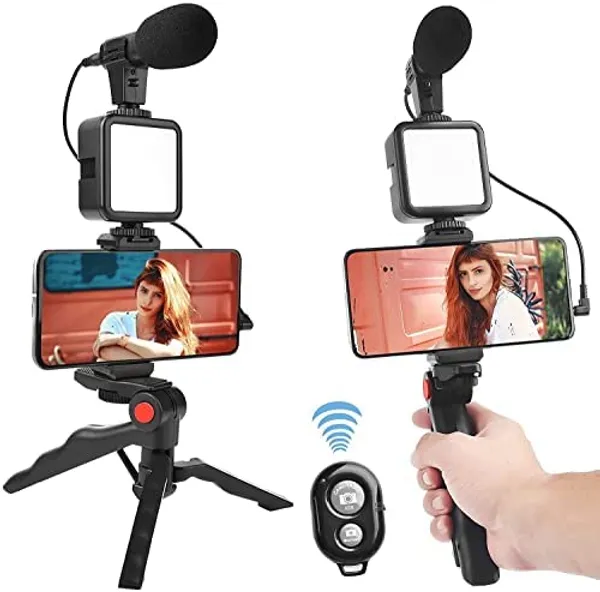 CLGD_Vlogging_Kit_for_Video_Making_with_Bluetooth_Remote,_Mic,_Mini_Tripod_Stand,_LED_Light_&_Phone_Holder_Clip
