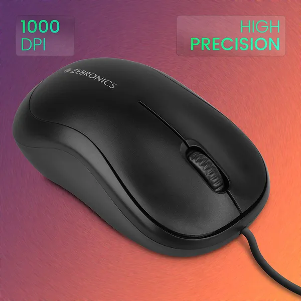 ZEBRONICS_Zeb-Comfort_Wired_USB_Mouse,_3-Button,_1000_DPI_Optical_Sensor,_Plug_&_Play,_for_Windows/Mac,_Black