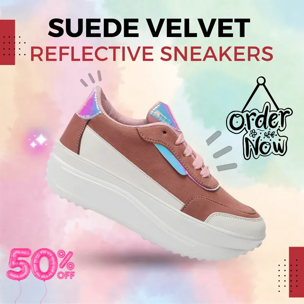 Peach_women_synthetic_&_velvet_fusion_flatform_sneakers