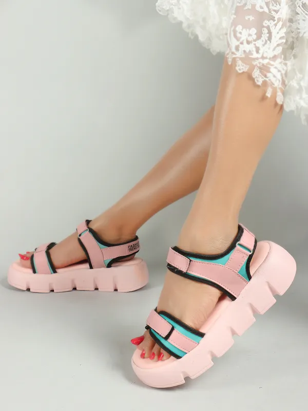 Pink_women_valcro_strap_printed_platfrom_sandals