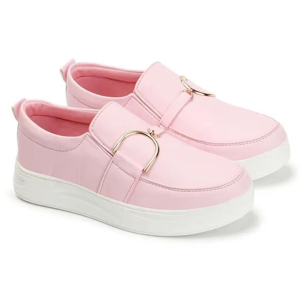 Pink_women_synthetic_leather_loafer_moccasins