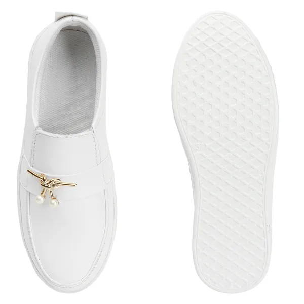 White_women_synthetic_leather_embellished_loafer_moccasins