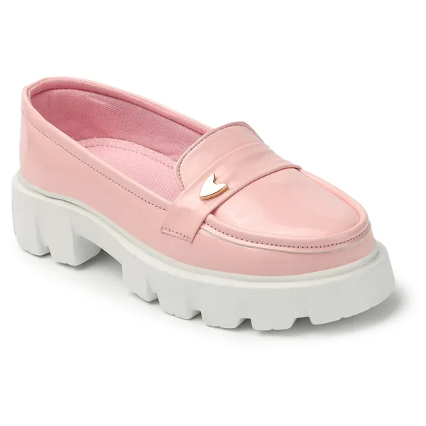 Pink_women_synthetic_patent_leather_Chunky_loafer_moccasins