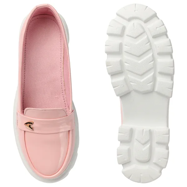 Pink_women_synthetic_patent_leather_Chunky_loafer_moccasins