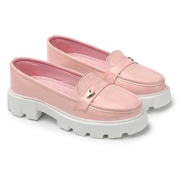 Pink_women_synthetic_patent_leather_Chunky_loafer_moccasins