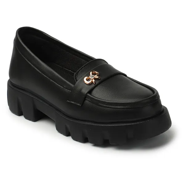Black_women_synthetic_leather_Chunky_loafer_moccasins