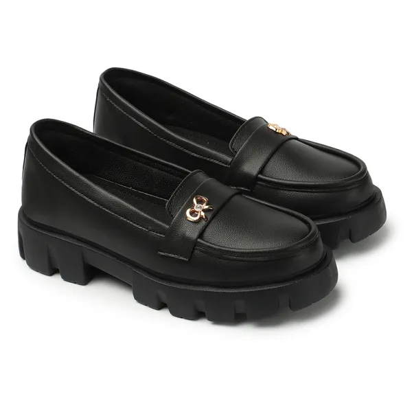 Black_women_synthetic_leather_Chunky_loafer_moccasins