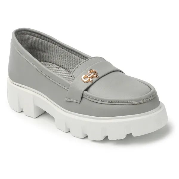 Grey_women_synthetic_leather_Chunky_loafer_moccasins