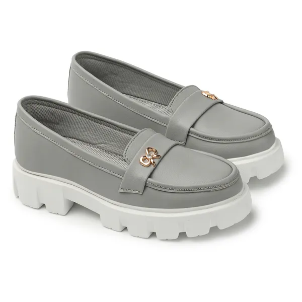 Grey_women_synthetic_leather_Chunky_loafer_moccasins