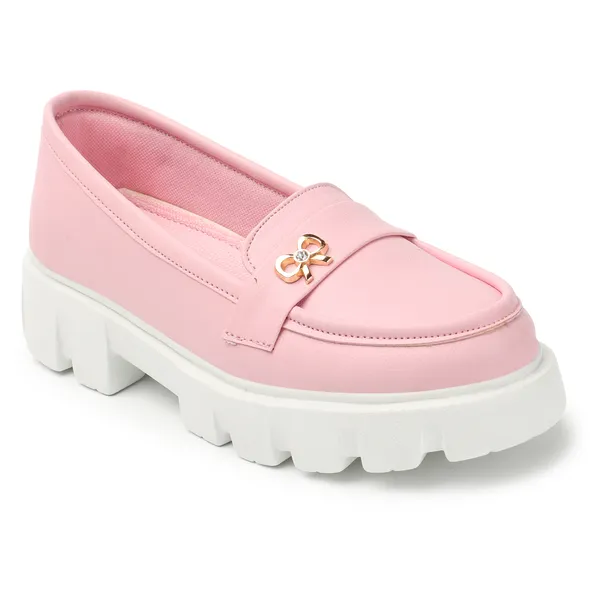 Pink_women_synthetic_leather_Chunky_loafer_moccasins
