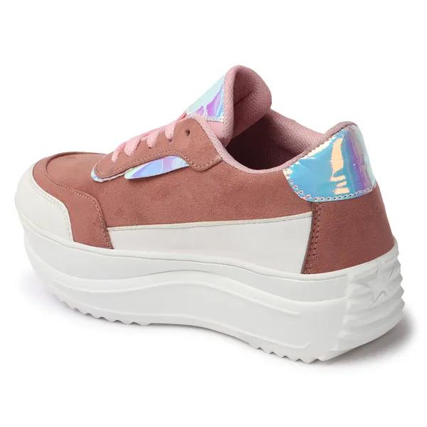 Peach_women_synthetic_&_velvet_fusion_flatform_sneakers